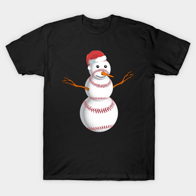 Baseball Snowman Christmas Shirt T-Shirt by Skylane